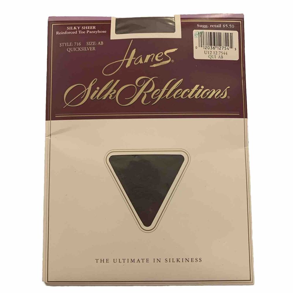 Vtg Hanes Silky Sheer Reinforced Toe Pantyhose Style 716 Size AB Quicksilver